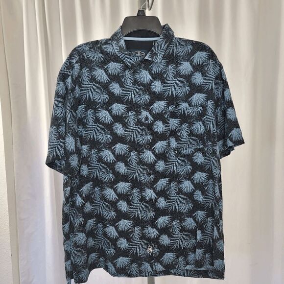 Nat Nast button down silk blend blue leaves print shirt men's size L - Picture 3 of 5